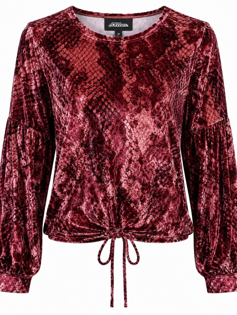 PROJECT RUNWAY |‎ Red Velvet Snakeskin Ruched Drawstring Balloon Sleeve Top | M - Picture 1 of 9
